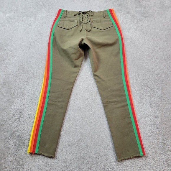 Pam & Gela Pants Womens 24 Brown Side Stripes Lace Back Raw Hem Stretch - Picture 3 of 11